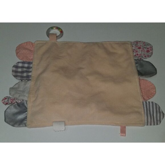 Modern Baby Bunny Lovey Pink Cream Ribbed Rattle Security Blanket Baby Toy - Picture 6 of 10